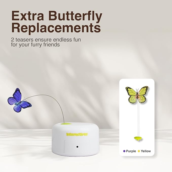 ALL FOR PAWS Interactives Cat Teaser Toy Flutter Bug Cat Wand Toy Fun Playing Toys Kitten Toys with Shiny Butterfly