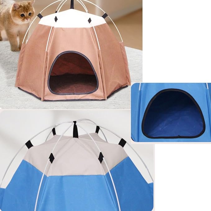 Cute Cat Teepee Cave, Cat Tent Foldable Indoor Outdoor with Thick Mat,Puppy Bed Tent,Bunny Pet Tent Teepee,Portable Dog House Teepee Tent, Cat Bed,Dog Bed Tent,Puppy Bunny,Pet Tent Teepee (H, L)