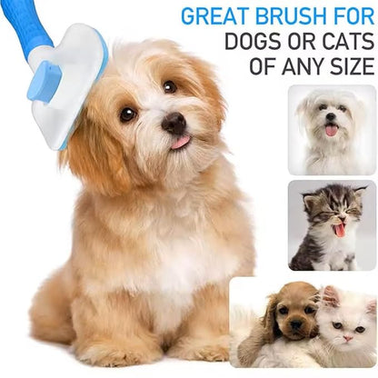 Pink Cat grooming brush, Pet hair brush with Massage Particles, Self Cleaning Dematting Comb for Dogs and Cats, Easy to Use, Ergonomic Handle Design