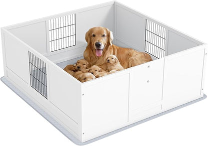 PawHut Whelping Box for Dogs and Puppies, Dog Whelping Box with Waterproof Pee Pad, Adjustable Height Door, for Large Dogs Indoor Use, 49" x 47" x 19"