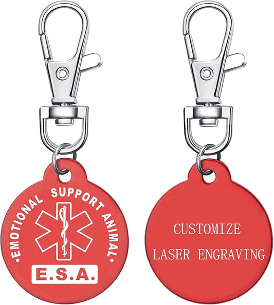Emotional Support Animal Id Tag, ESA Dog Tag Keychain Metal pet Keychain with Laser Engraving Red Light Suitable for Dog Collar Cloth