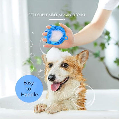 Double Sided Blue Pet Bath Comb Brush Soothing Massage Rubber Comb for Long Short Haired Dogs and Cats