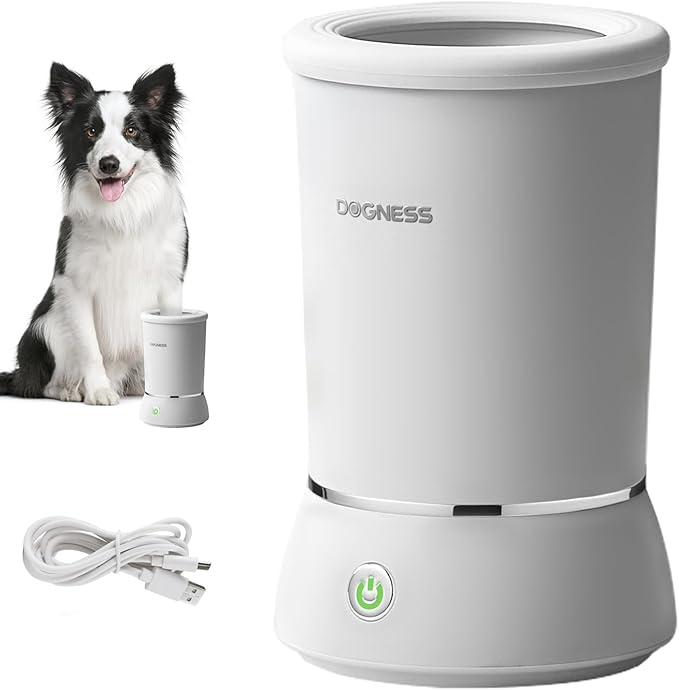 DOGNESS Automatic Dog Paw Cleaner, Rechargeable Paw Washer for Dogs Portable Electric Paw Cleaner Cup for Small to Medium Dogs (White)