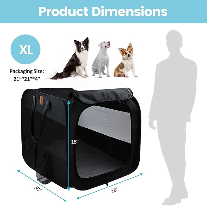 Folding Soft Dog Crate, Collapsible Dog Crate for Large Dogs, Portable Travel Dog Crate, 36"x25"x25" Dog Carrier Travel Bag with Upgrade Fleece Pad
