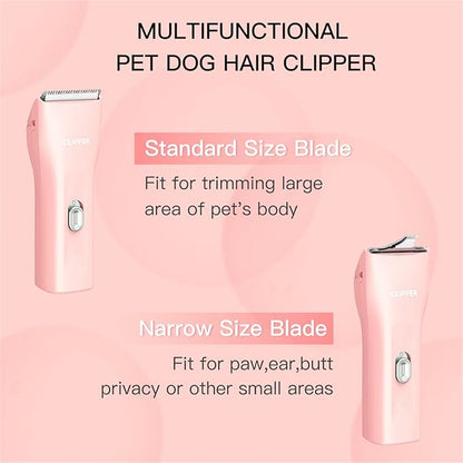 2 in 1 Prowerful Home Professional Dog Grooming Kit Clipper Low Noise USB Rechargeable Gifts for Dog Cat Pink,MTS006
