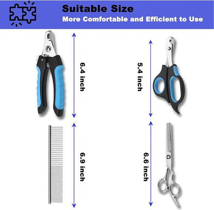 Dog Nail Clippers Trimmer Set, Safety Guard to Avoid Over-Cutting,Dog Grooming Comb Rake Undercoat Brush,Dog Grooming Scissors Shear Kit,6 in 1 Dog Grooming Tools Supplies for Small Large Cat Pet