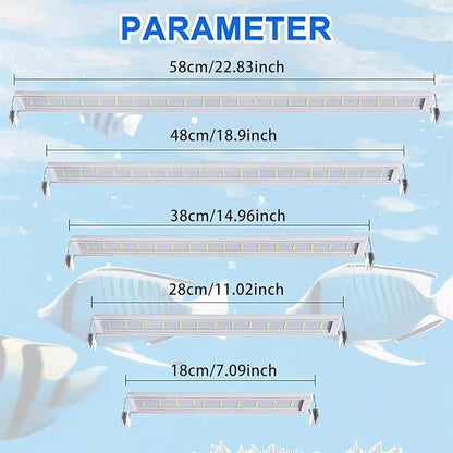 LED Aquarium Light, Full Spectrum Fish Tank Lighting, Ultra-Thin 1cm Design, 6-Row Blue & White LEDs, No Flicker, High Efficiency Cooling for 7.09-10.09in Fish Tanks (7.09inch)