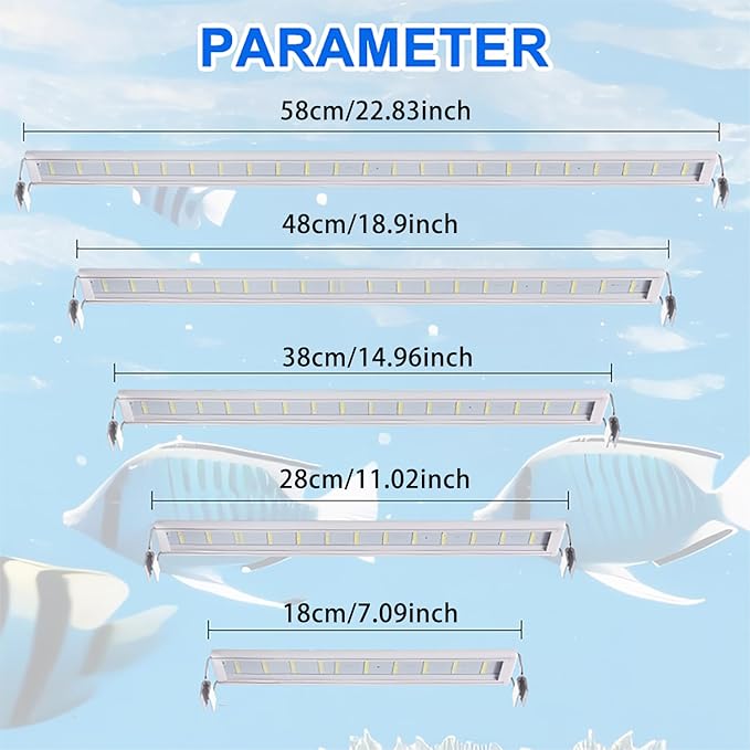 LED Aquarium Light, Full Spectrum Fish Tank Lighting, Ultra-Thin 1cm Design, 6-Row Blue & White LEDs, No Flicker, High Efficiency Cooling for 11.02-14.02in Fish Tanks (11.02inch)