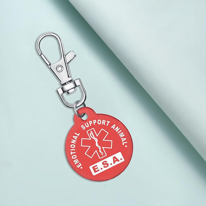 Emotional Support Animal Id Tag, ESA Dog Tag Keychain Metal pet Keychain with Laser Engraving Red Light Suitable for Dog Collar Cloth