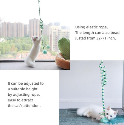 3Pcs Cat Spring Toys with Ball Hanging Kitten Toys Pets Interactive Toy Cat Ball Toys with Bell Long Tail Elastic Soft Plush Cat Toys for Indoor Kitten and Cats (yellowbluegreen, 3pcs)