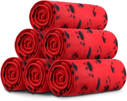 Comsmart Dog Blankets for Small Dogs, 6 Pack Puppy Blanket Cute Paw Print Pet Blanket for Dog, Puppy, Cat, Kitten, 39x31 inches, Red