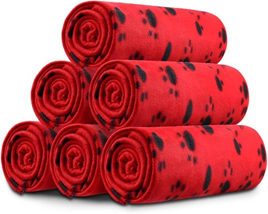 Comsmart Dog Blankets for Small Dogs, 6 Pack Puppy Blanket Cute Paw Print Pet Blanket for Dog, Puppy, Cat, Kitten, 39x31 inches, Red