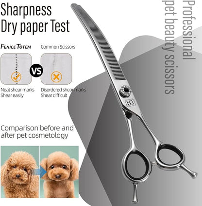 Dog Grooming Scissors: 7.5 inch Professional Pet Curved Thinning Shears Made Of Japanese 440C Advanced Stainless Steel for Dogs Cats and Other Pets