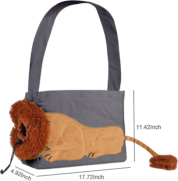 Dog Carrier Sling Lion-Shaped Pet Canvas Bag Cat Shoulder Bag Pet Body Holder for Daily Use Walking Travel Outdoor, Dark Grey L