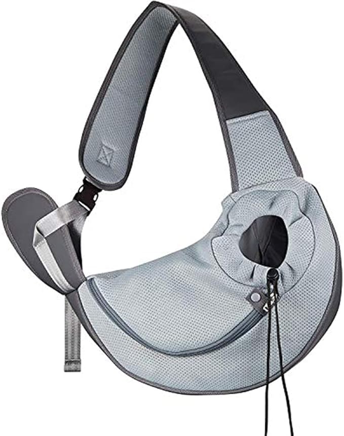 Cuby Pet Dog Sling Carrier for Small Dogs Cats,Drawstring & Zipper & Special Security Hook Triple Designs for Pets' Securty,Breathable Mesh Travel Dog Carrier Slings with Adjustable Strap (L, Grey)