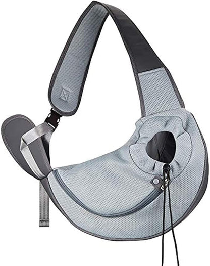 Cuby Pet Dog Sling Carrier for Small Dogs Cats,Drawstring & Zipper & Special Security Hook Triple Designs for Pets' Securty,Breathable Mesh Travel Dog Carrier Slings with Adjustable Strap (L, Grey)