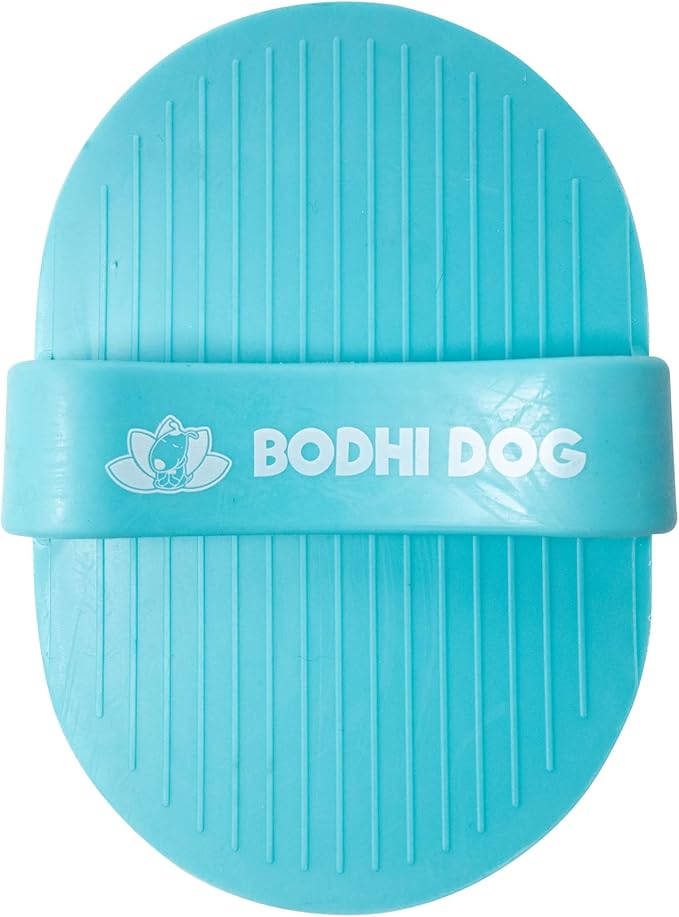Bodhi Dog Hair Brush & Shampoo Bundle - Rubber Grooming Brush for Cats & Dogs - Gentle Scrubber for Long & Short Hair - Waterless Shampoo for Sensitive Skin & Bath Brush Set (Aqua)