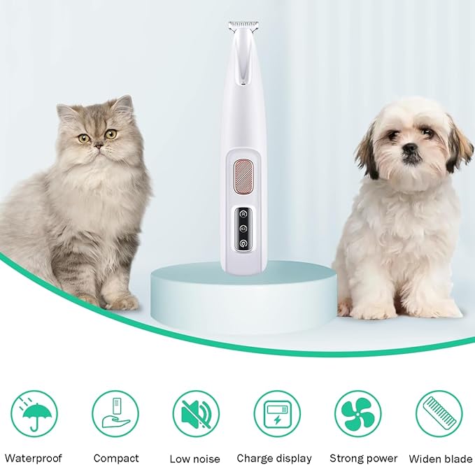 Dog Paw Trimmer, Electric Dog Clippers with LED Light, Rechargeable Low Noise Pet Hair Trimmer for Grooming, Cordless Pet Paw Trimmer, Pet Hair Shaver for Small Dogs Cats