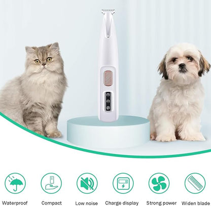 Dog Paw Trimmer, Electric Dog Clippers with LED Light, Rechargeable Low Noise Pet Hair Trimmer for Grooming, Cordless Pet Paw Trimmer, Pet Hair Shaver for Small Dogs Cats