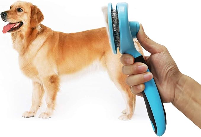 Dog Brush and Cat Brush, Self Cleaning Slicker Brush for Shedding Pet Grooming Tools for Small, Medium, Large, Short Haired or Long Haired Dogs and Cats for Matted Fur (Blue)