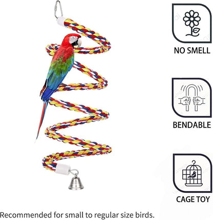 2Pcs 43'' Bird Rope Perches Birdcage Swing Toys 100% Cotton Natural Bird Perch Peck/Chewing with Bell Climbing Standing Bungee Parrot Toys for Small to Regular Size Parrot Cockatiel Birds