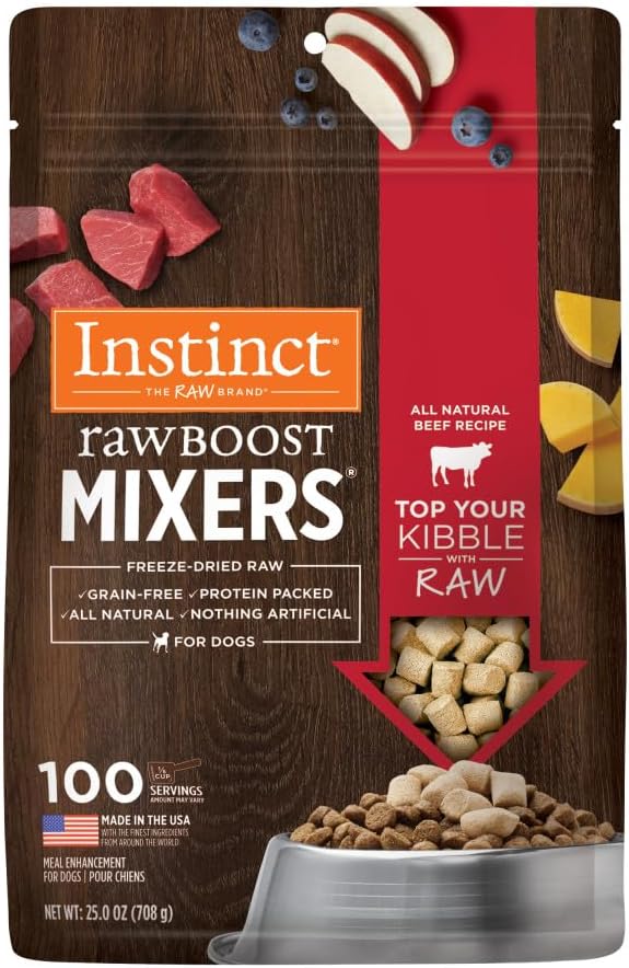 Instinct Raw Boost Mixers Freeze Dried Dog Food Toppers for Dry Food, Grain Free Dog Food Toppers with Beef for Dogs, 25 oz