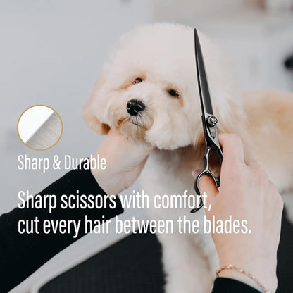 Dog Grooming Scissors: 7.5 inch Bright Black Pet Staright Shears Made Of Japanese 440C Advanced Stainless Steel Professional Grooming Scissors for Dogs Cats and Other Pets