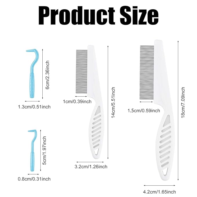2pcs Pet Combs & 2pcs Tick Removal Tool, Fine-Tooth Flea Comb Tear Stain Removal Multifunctional Magic Pet Hair Cleaning Grooming Tools with Stainless Steel Teeth for Cats and Dogs