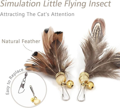 SONGWAY Cat Toys Feather Wand - Retractable Cat Wand Toy and 8 Pieces Insect Cat Feather Toys with Bell, Interactive Cat Toys for Indoor Cats Kittens