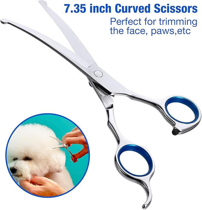 3 in 1 Dog Grooming Scissors Kit with Safety Round Tips, Professional Dog Grooming Scissors, 4CR Stainless Steel Pet Grooming Shears for Dog, Cat,Sharp and Sturdy