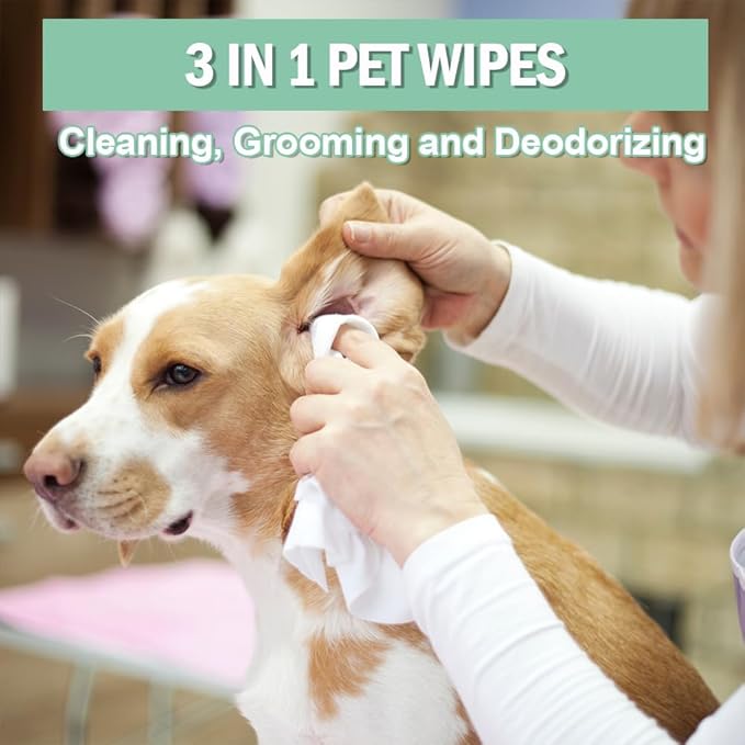 Air Jungles 3in1 Pet Wipes for Dogs and Cats 300 Count, 8" x 10" Extra Large Hypoallergenic Cleaning, Grooming, Deodorizing Wipes for Pets Paws Body Face Ear Butt