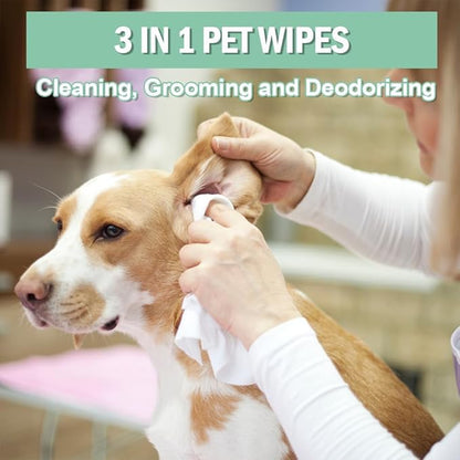 Air Jungles 3in1 Pet Wipes for Dogs and Cats 300 Count, 8" x 10" Extra Large Hypoallergenic Cleaning, Grooming, Deodorizing Wipes for Pets Paws Body Face Ear Butt