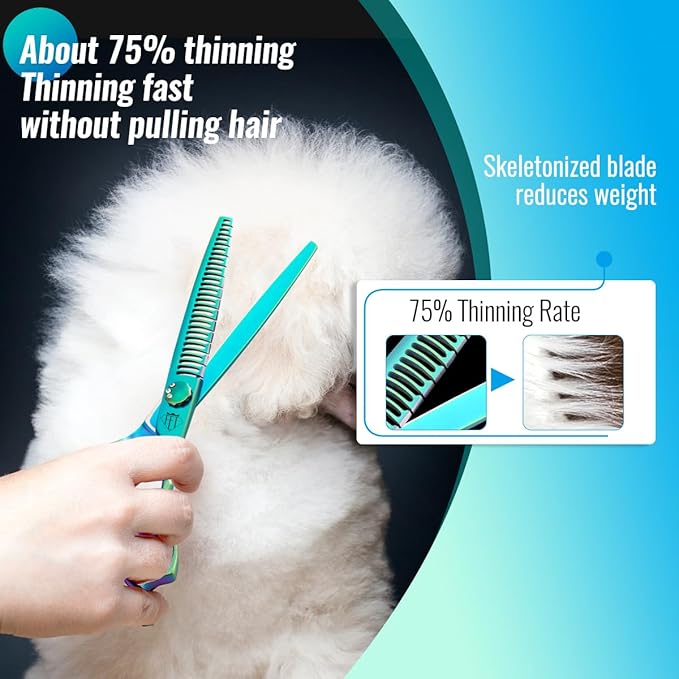 Dog Grooming Scissors: 7" Pet Chunker Shears Made Of Japanese 440C Advanced Stainless Steel Trimming Dogs Cats and Other Pets Green