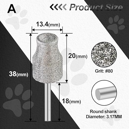 Diamond Dog Nail Grinder Bits - FOCSTOL Diamond Rotory Bit for Dogs&Pets, 2pcs 1/8'' Rotary Nail Grinder Bits for Animals Nail Care (Type A)