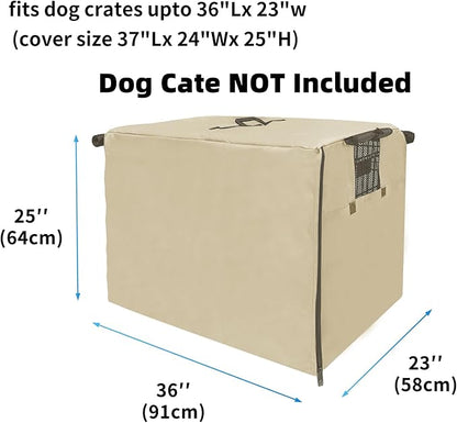 36 Inch Dog Crate Cover, Pet Kennel Cover for Wire Large Dog Cage with1 2 3 Doors, Durable Waterproof 600D Oxford Fabric Indoor/Outdoor Khaki