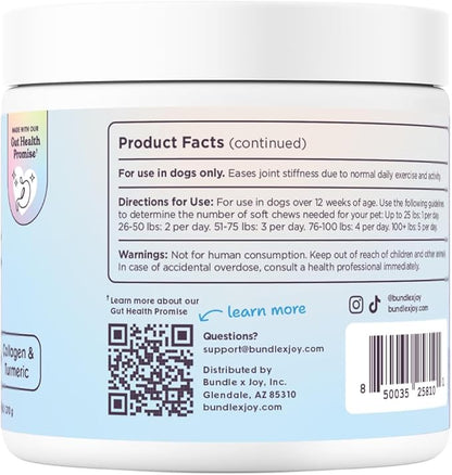 Bundle x Joy Radiant Hip and Joint Support Supplement for Dogs, 90 Soft Chews, Glucosamine Chondroitin for Dogs with Collagen, Turmeric, MSM, Colostrum, Helps Support Mobility and Flexibility