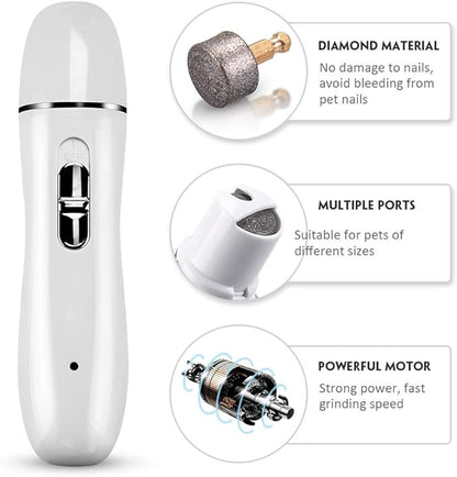 Electric Dog Nail Grinder, 2-Speed Electric Rechargeable Pet Nail Trimmer Paws Grooming & Grinding Tool for Small Medium Large Dog & Cats, Includes USB Wire