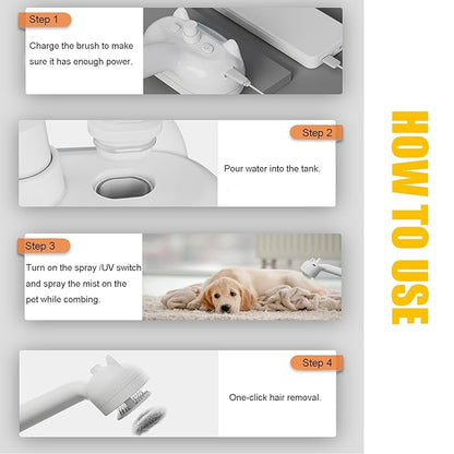 Cat Steam Brush, 4 in 1 Steamy Pet Brush For Cats & Dogs, Spary Cat Brush For Pet Grooming, Cats Dogs Hair Comb With Release Buttom and Water Tank, Cats Dogs Cleaning Brush (White Long Brush)