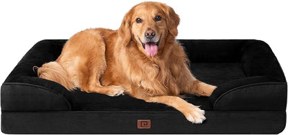 EHEYCIGA Orthopedic Dog Beds for Extra Large Dogs, Waterproof Memory Foam XL Dog Bed with Sides, Non-Slip Bottom and Egg-Crate Foam Big Dog Couch Bed with Washable Removable Cover, Black
