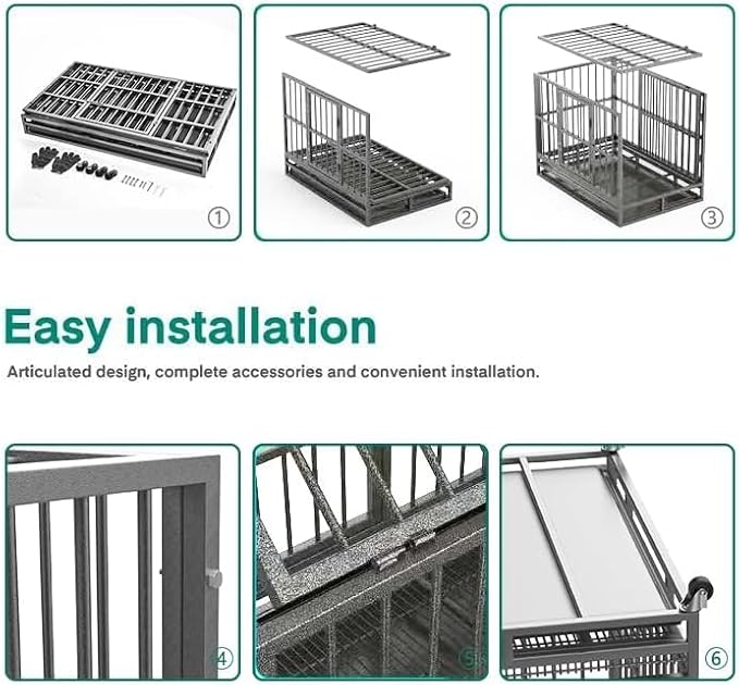 38 Inch Heavy Duty Indestructible Dog Kennel with Wheels, High Anxiety Kennel, Sturdy Locks Design, Double Door and Removable Tray, Extra Large XL XXL Dog Crate