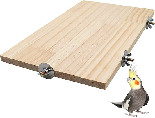 15.7_10.4 Inches Large Bird Perch Stand Platform, Natural Wooden Small Animals Cage Accessories, Rectangle Stand Perch Shelf for Parrot Parakeet Cockatiel Rat Hamster Guinea Pig Conure Chinchillas
