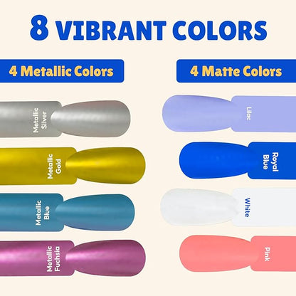 8 Metallic & Matte Colors Dog Nail Polish Pens Quick Dry with Dog Nail File, Non Toxic Glitter Dog Safe Nail Polish, Easy to Apply Pet Safe Accessories for Small and Large Puppies
