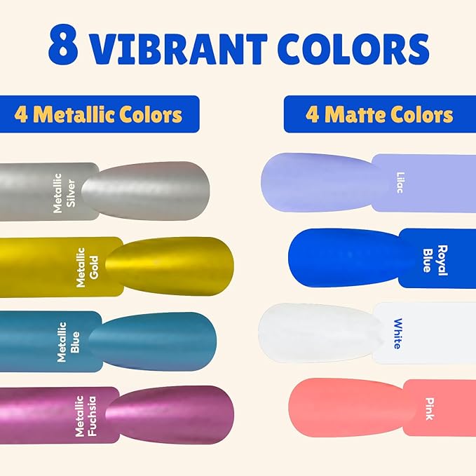 Dog Nail Polish Pens Quick-Dry Set  8 Metallic & Matte Colors Pawlish Pens, 1 Nail File with 1 Top Coat Pen  Non-Toxic, Easy to Apply, Pet-Safe Accessories for Small & Large Puppies & Cats