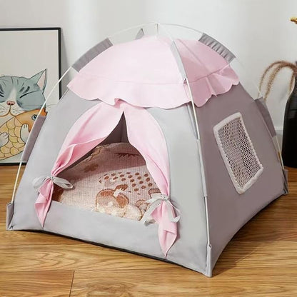 Cute Cat Teepee Cave, Cat Tent Foldable Indoor Outdoor with Thick Mat,Puppy Bed Tent,Bunny Pet Tent Teepee,Portable Dog House Teepee Tent, Cat Bed,Dog Bed Tent,Puppy Bunny,Pet Tent Teepee (Y, L)