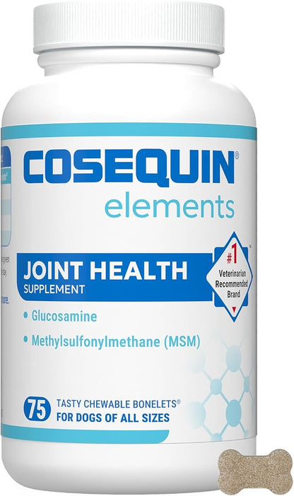 Nutramax Cosequin Elements Dogs Joint Health Supplement, Contains Glucosamine for Dogs, MSM, Supports Healthy Joints, For All Breeds and Sizes, Chewable Tablets, 75 Count