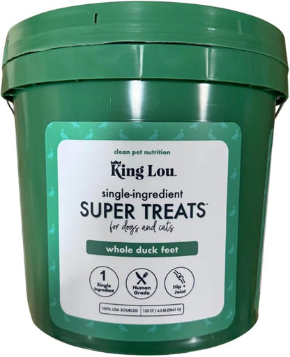 King Lou Duck Feet for Dog and Cat Treats – Dehydrated Single Ingredient Whole Duck Feet – Crunchy Chews for Pets – Protein-Rich Snack – 120 Count