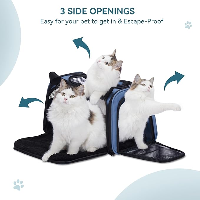 PETSFIT Pet Carrier, Dog Carrier Airline Approved, Collapsible Soft Sided TSA Approved Pet Carrier for Small and Medium Cats, Puppies Up to 12 Lbs, Cat Travel Carrier, Blue