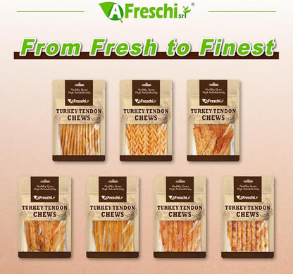 AFreschi Turkey Tendons for Dogs, USA-Sourced, Healthy Dog Treats, Rawhide-Free Puppy Chews, All Natural, Hypoallergenic Dog Treats, Classic Series, Soft Strips, 3.5 oz Pack