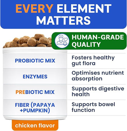 BARK&SPARK Dog Probiotics & Digestive Enzymes (Gut Health) Allergy & Itchy Skin - Pet Diarrhea Gas Treatment Upset Stomach Relief, Digestion Health Prebiotic Supplement Tummy Treat (180Ct Chicken)