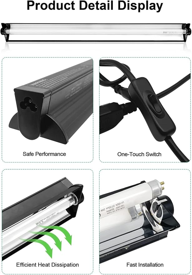 24W T5 HO UVB Reptile Light Fixture Kit, Terrarium Hood Light with Desert UVB 10.0 Fluorescent Tube, Ideal for Tropical and Desert Habitats